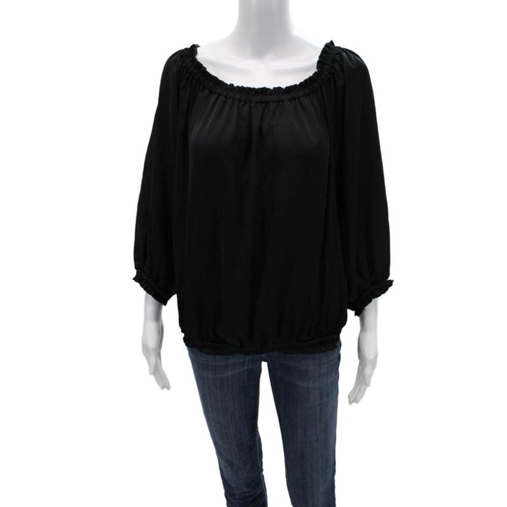 Rose a Pois Women Peasant Black 3/4 Sleeve Polyester Blouse Size 46